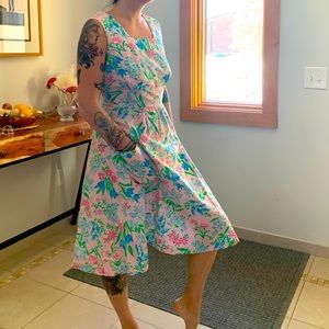 Retro floral midi dress with pockets